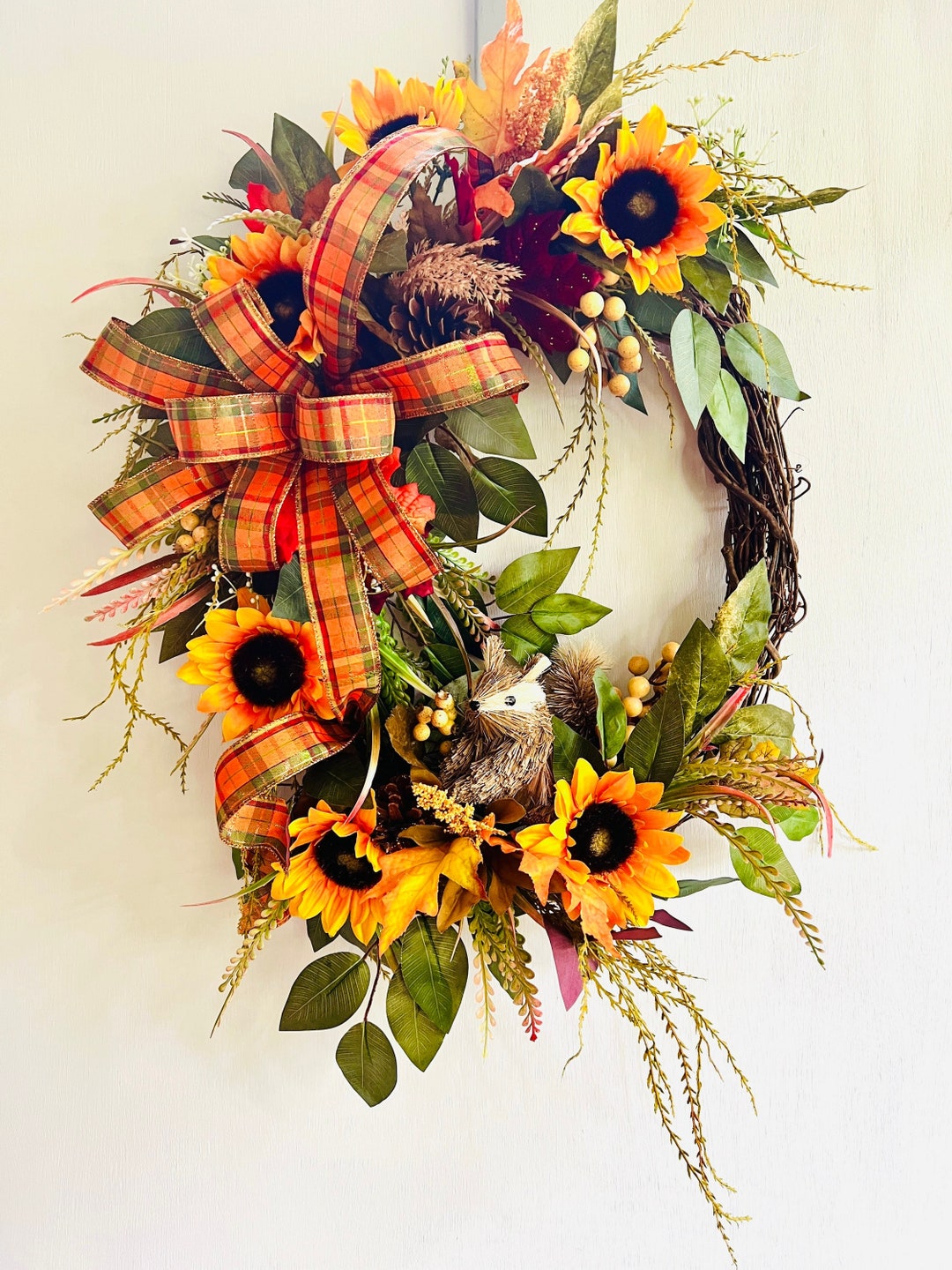 Rustic Sunflower Autumn Wreath for Front Door - Farmhouse Fall Decor ...