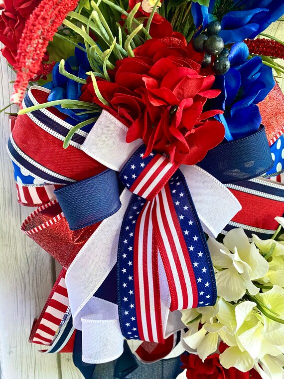 Patriotic Grapevine Wreath: Red White Blue Hydrangea, Americana