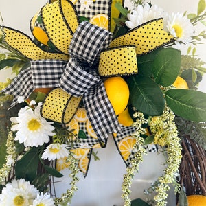 Summer Lemon Daisy Floral Grapevine Wreath, Lemon Everyday Wreath for front door, Farmhouse lemon decor, Summer Lemon Kitchen Decoration image 7