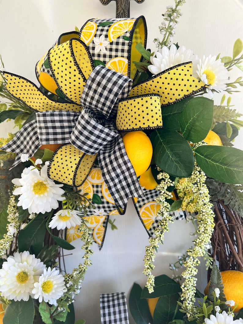 Summer Lemon Daisy Floral Grapevine Wreath, Lemon Everyday Wreath for front door, Farmhouse lemon decor, Summer Lemon Kitchen Decoration image 7