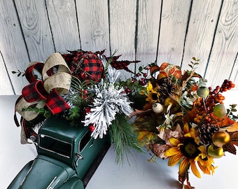 Buffalo Plaid Rustic Truck Christmas Decor, Christmas Decoration Rustic Truck, Entryway Christmas Table Decor,Farmhouse Red Truck Decoration