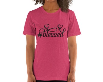 Blessed Short-Sleeve Unisex T-Shirt, #Blessed graphic with hearts, gift for her, gift for him, Valentines T-shirt Gift, Women’s T-shirt Gift