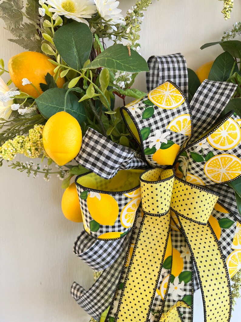 Summer Lemon Daisy Floral Grapevine Wreath, Lemon Everyday Wreath for front door, Farmhouse lemon decor, Summer Lemon Kitchen Decoration image 5