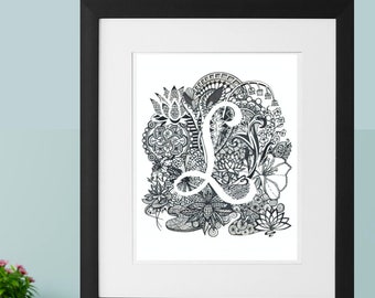 Letra L (Lirios) Hid-N-Tangle, Inicial familiar, Arte mural único para la decoración del hogar