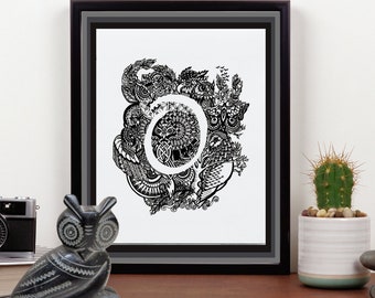 Letra O (Búho) Hid-N-Tangle, Inicial familiar, Arte de pared único para la decoración del hogar