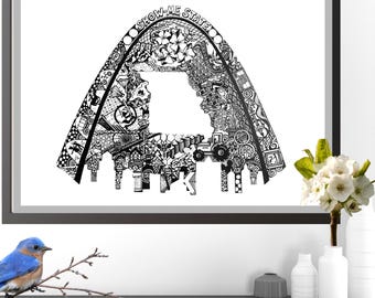 Lámina artística de Missouri, diseños ocultos dibujados a mano, decoración única para el hogar (11x14)