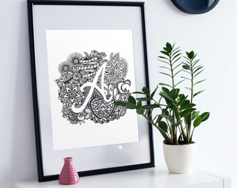 Letra A (Manzanas) Hid-N-Tangle, Inicial familiar, Arte mural único para la decoración del hogar