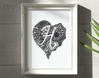 Letra H (Corazones) Hid-N-Tangle, Inicial familiar, Arte de pared único para la decoración del hogar
