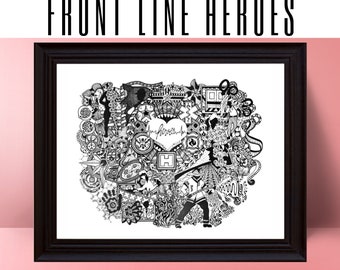 Trabajadores de primera línea, arte, héroes, policía, paramédicos, técnicos de emergencias médicas, bomberos, personal sanitario, seguridad nacional.
