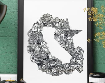 Llave de búsqueda y escondite de California, historia del estado y destinos, decoración única para el hogar con arte mural