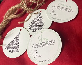 Etiquetas de regalo navideñas dibujadas a mano, diseños únicos de árboles de Navidad, juego de 12