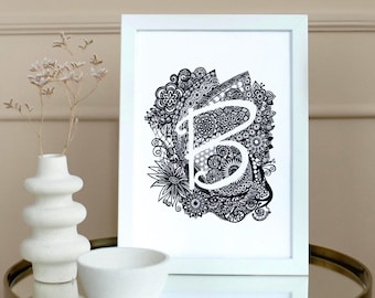 Letra B (Mariposas) Hid-N-Tangle, Inicial familiar, Arte de pared único para la decoración del hogar