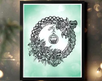 Lámina decorativa navideña con guirnalda de villancicos, imágenes ocultas, decoración festiva (11x14)