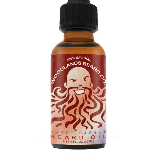 Sweet Barber Beard Oil with a Sandalwood Lavender Barbershop Scent from Woodlands Beard Co.