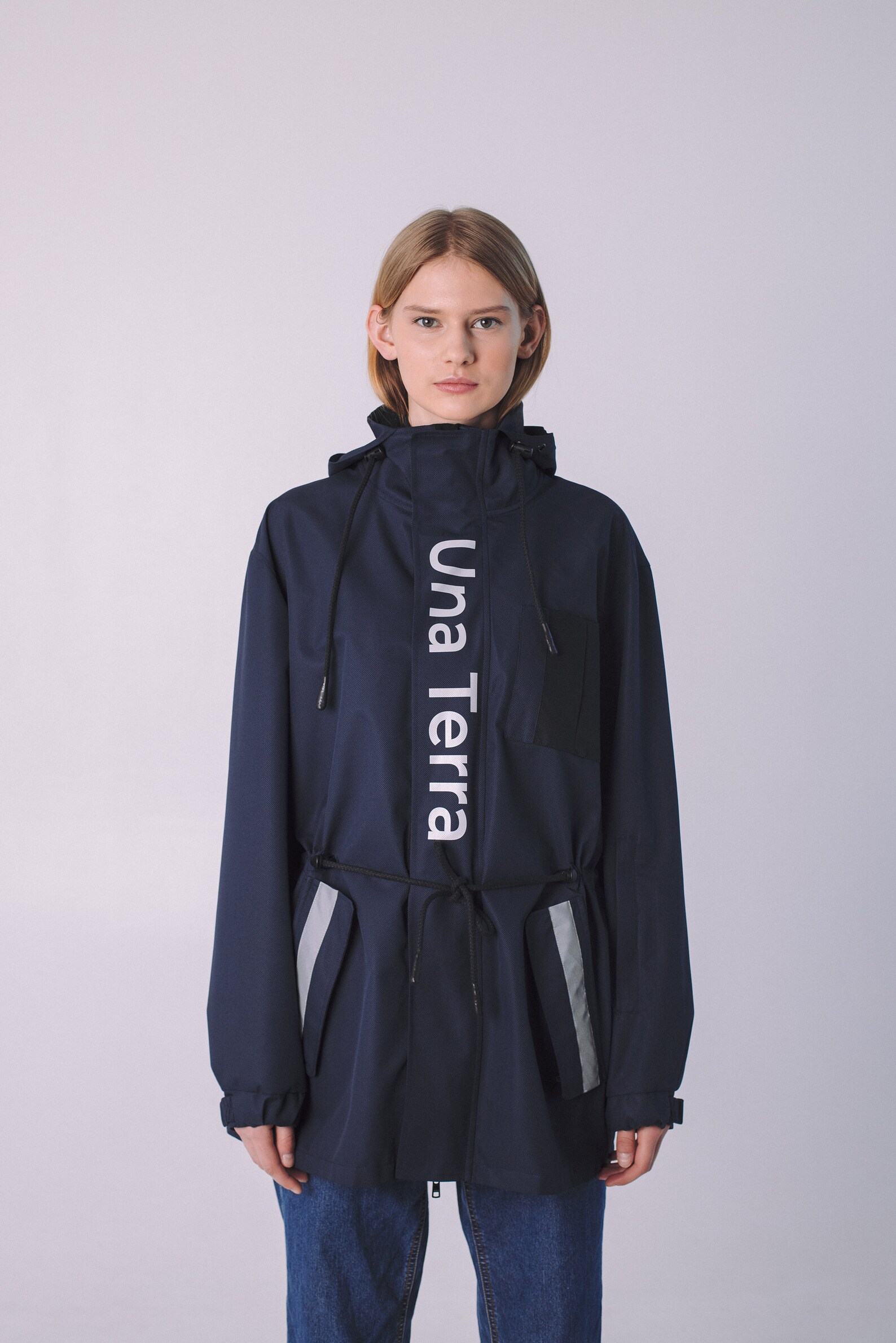 Recycled blue rain jacket for woman embroidered. Ecofriendly Etsy