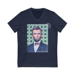 V-Neck Tee Lincoln Art, Unisex Jersey , The Wine Library Collection @GabrielaNoaneaArt