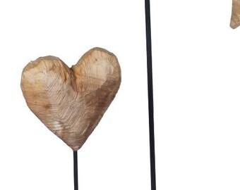 Thankgoods grande cuore decorativo in legno massiccio realizzato in legno massello di pioppo con base in acciaio in tre dimensioni