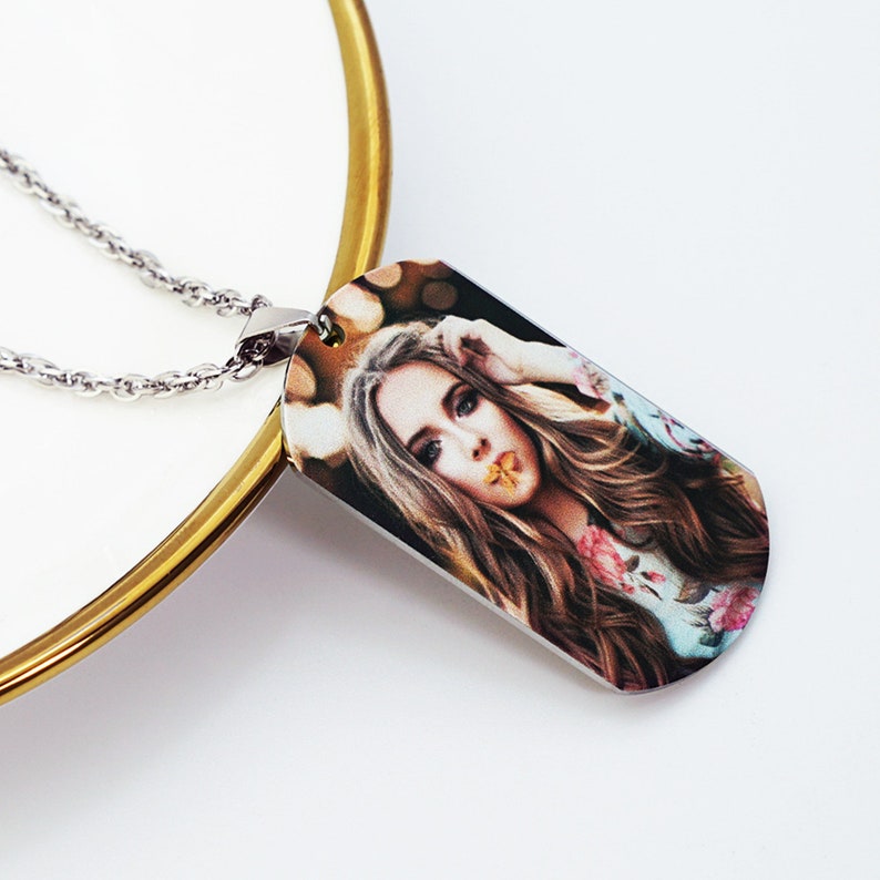 Personalized Stainless Steel Photo Tag,Photo Dog Pendant Engraved Photo Pendant Engraved Double Side Picture Dog Tag Custom Necklace Gift