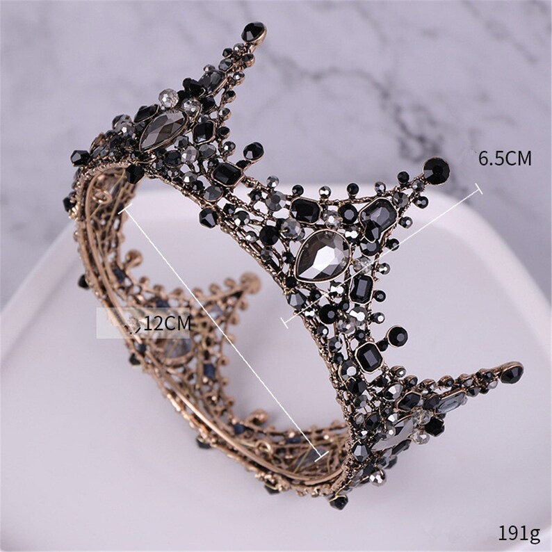 Black Bead Tiara,Round Wedding Tiara,Bridal Tiara,Wedding Accessory,Black Tiara,Bridal Headpiece,Black Tiara,Rhinestone Tiara,Wedding Crown