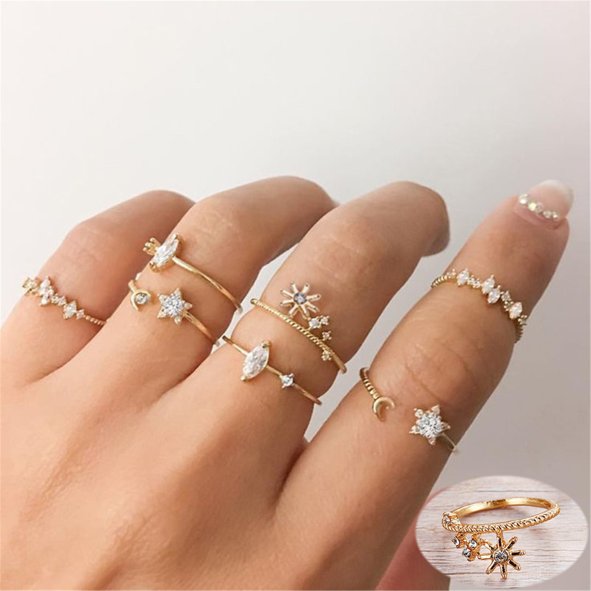 7 Pcs/set Star Rings Gold Simple Ring Set Vintage Ring Set Etsy