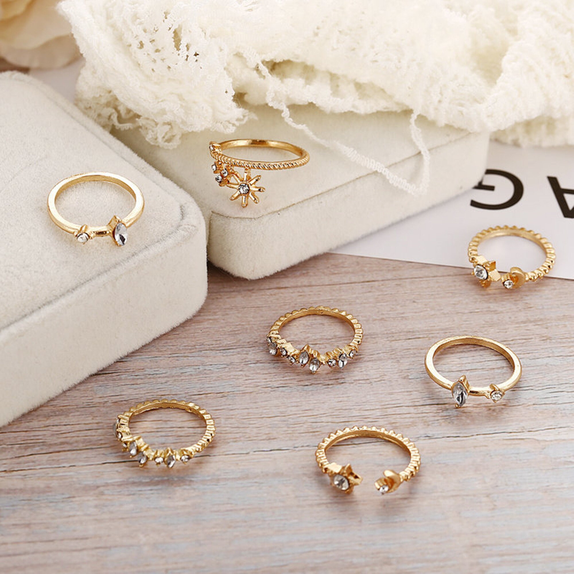 7 Pcs/set Star Rings Gold Simple Ring Set Vintage Ring Set - Etsy