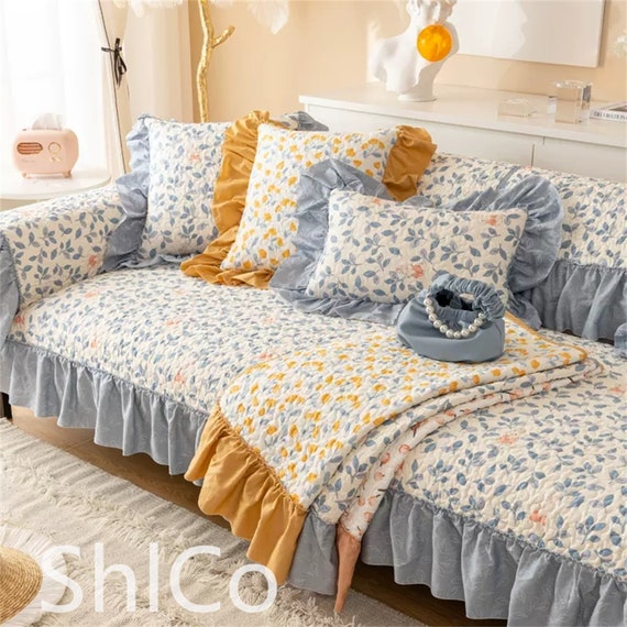 New Non Slip Sofa Cover With Ruffle Cotton Floral Sofa Couch Cover