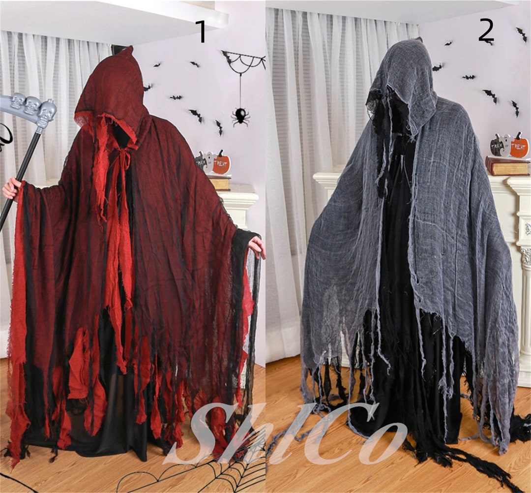 Halloween Grim Reaper Cape Hooded Halloween Cape Long Cosplay Cape Grim Reaper Cloak Hooded