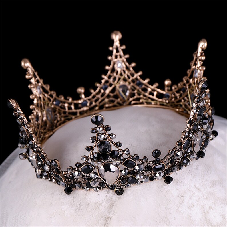 Black Bead Tiara,Round Wedding Tiara,Bridal Tiara,Wedding Accessory,Black Tiara,Bridal Headpiece,Black Tiara,Rhinestone Tiara,Wedding Crown