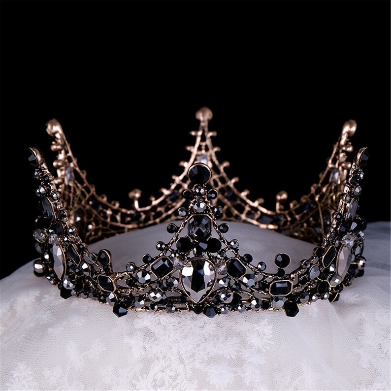 Black Bead Tiara,Round Wedding Tiara,Bridal Tiara,Wedding Accessory,Black Tiara,Bridal Headpiece,Black Tiara,Rhinestone Tiara,Wedding Crown