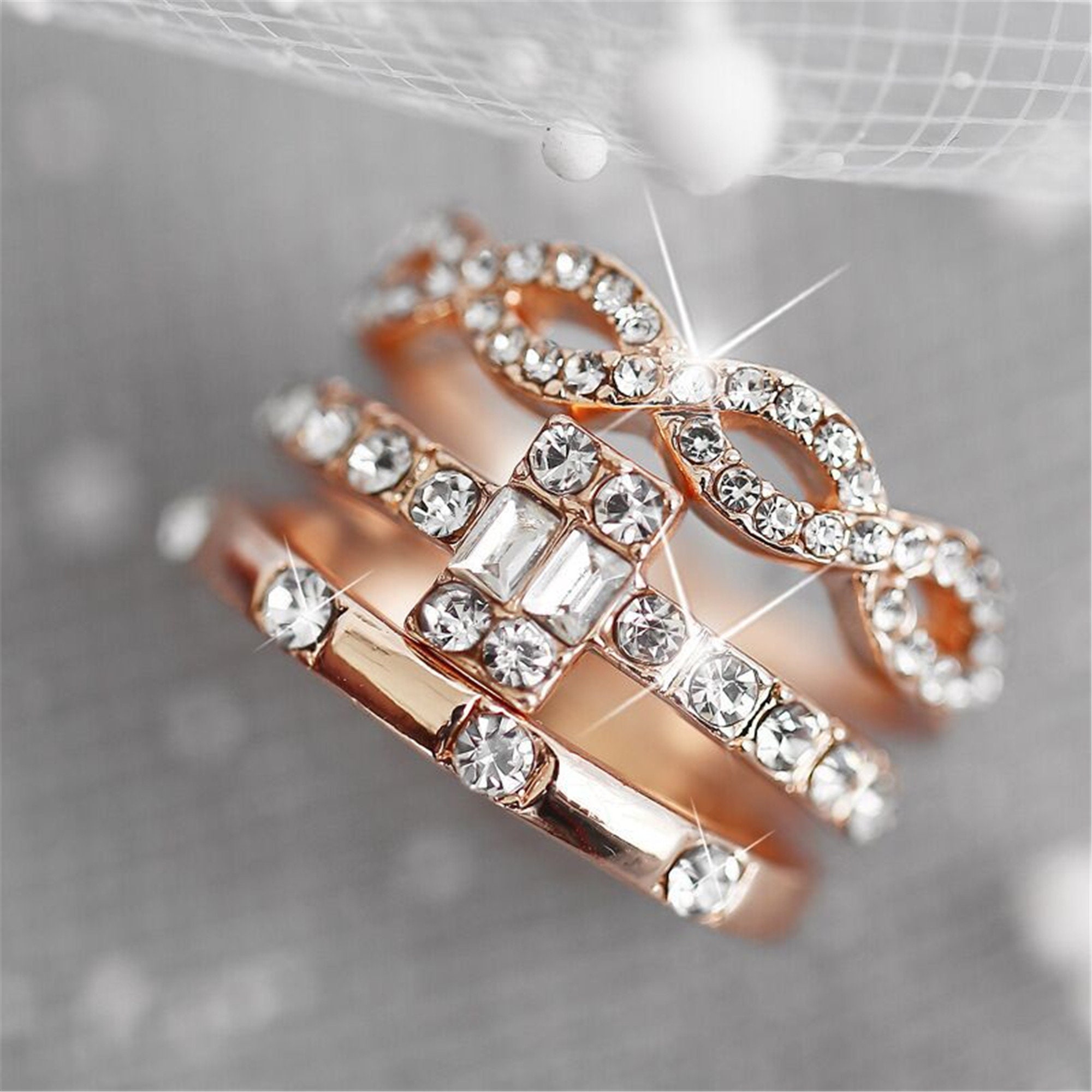 3 Pcs/set Rhinestone Ring Set Vintage Ring Stacking Ring Set Etsy