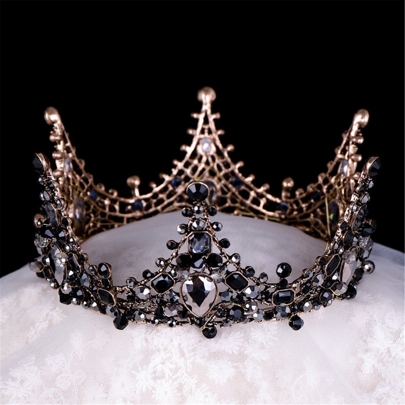 Black Bead Tiara,Round Wedding Tiara,Bridal Tiara,Wedding Accessory,Black Tiara,Bridal Headpiece,Black Tiara,Rhinestone Tiara,Wedding Crown