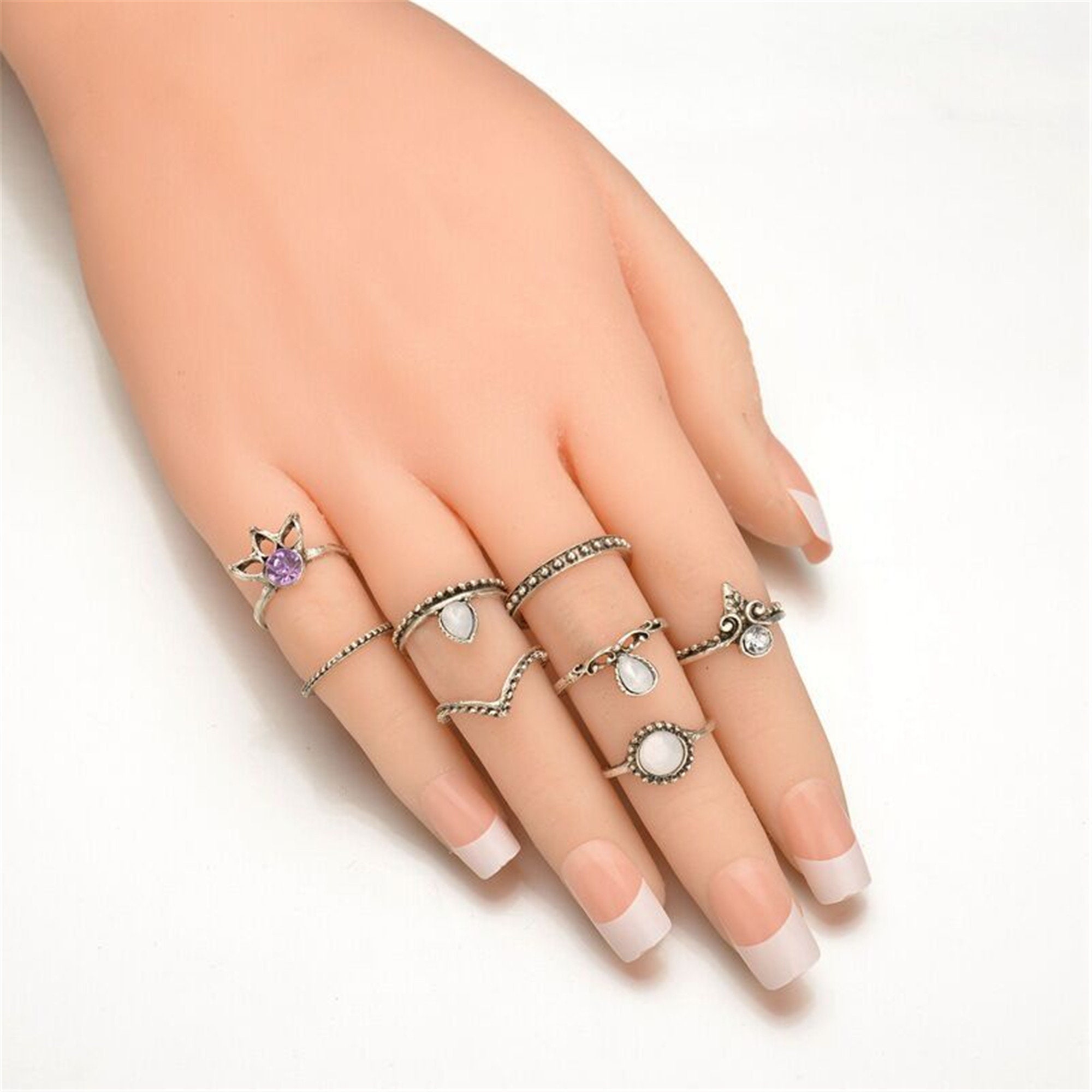 8 Pcs/set Gemstone Ring Set Vintage Ring Stacking Ring Set Etsy