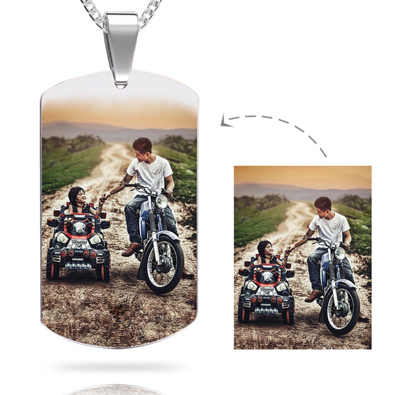 Personalized Stainless Steel Photo Tag,Photo Dog Pendant Engraved Photo Pendant Engraved Double Side Picture Dog Tag Custom Necklace Gift