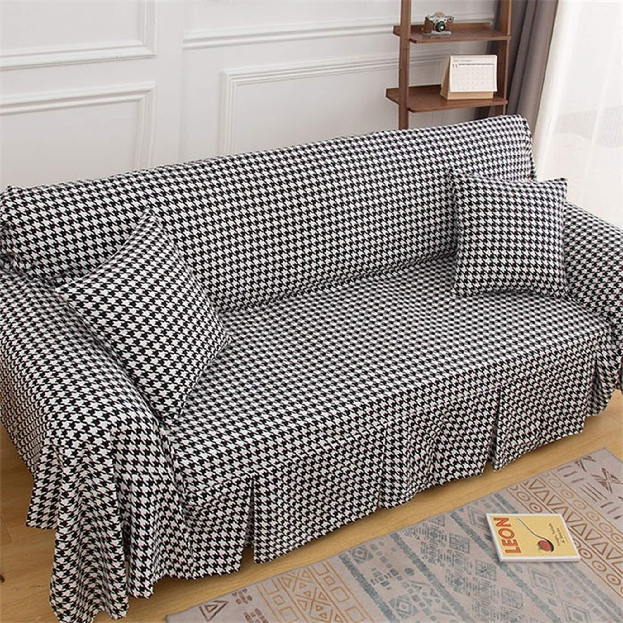 Yellow and White Plaid Sofa