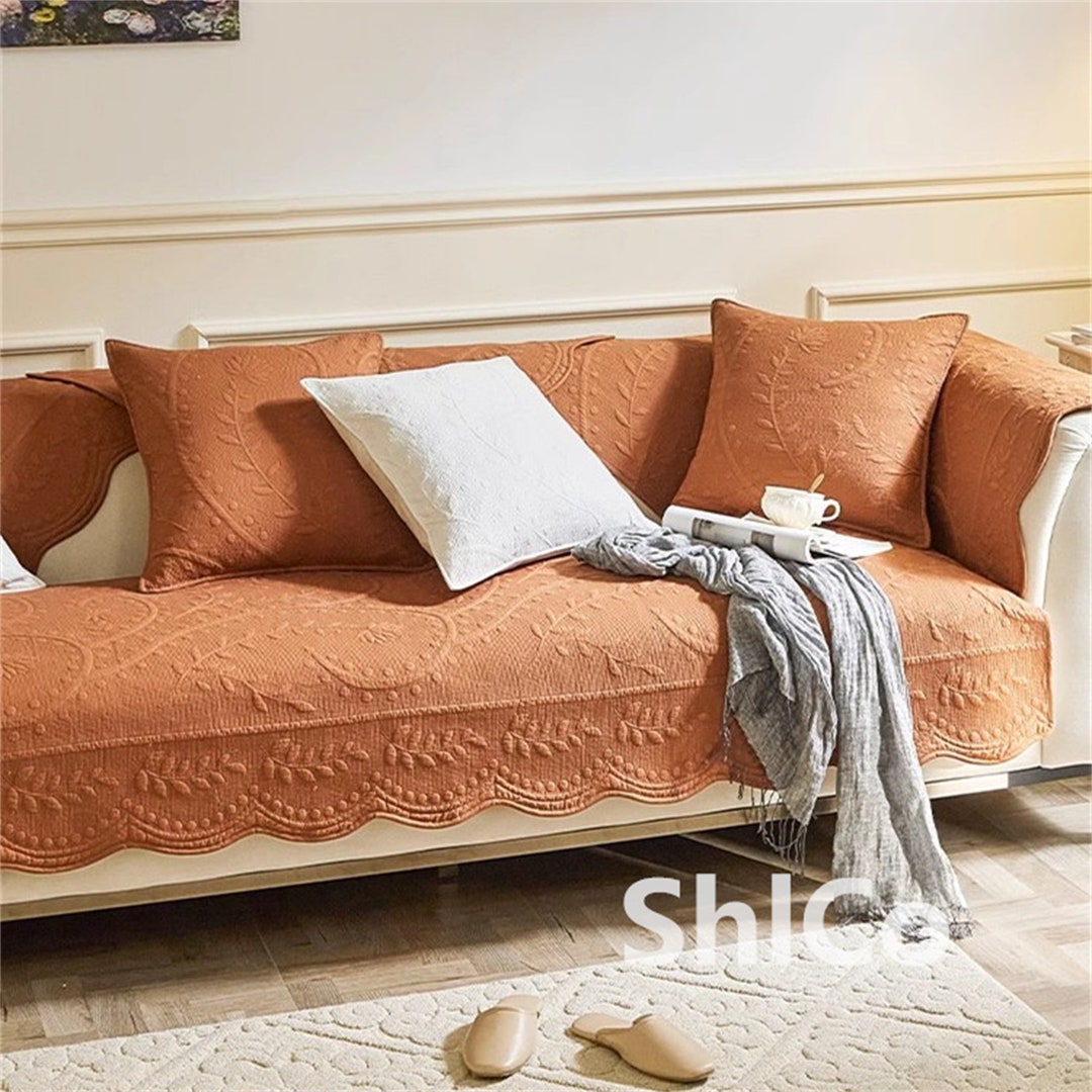 Cotton Couch Cover Leaf Pattern Sofa Cover Nonslip Sofa Etsy