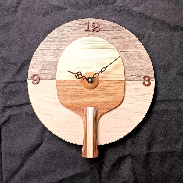 Horloge murale en bois en forme de raquette de ping-pong \ Livraison gratuite