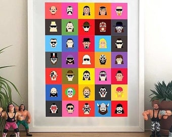 Klasyczny wydruk z Galerii Sław WWE z lat 90., 35 znaków. Plakat A3. Edycja limitowana.
