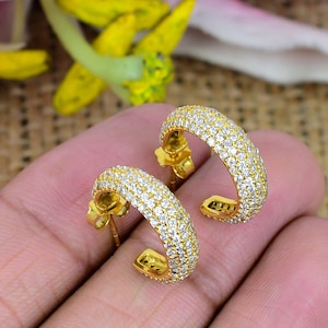 925 Sterling Silver Pave CZ Huggies Hoop Earring CZ Huggie Hoop Earring Gold Plated pave hoops Silver Pave Huggie Hoop Earring Gift For Her