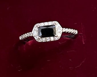 925 Sterling Silver Cubic Zirconia Wedding Ring Black And White Cubic Zirconia Statement  Band Ring Women Silver Ring For Women Gifts