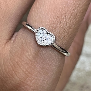 925  Sterling Silver Ring Silver Heart Ring Cubic Zirconia Heart Promise Ring Minimalist Sterling Silver Heart-Shaped CZ Ring Gift For Her