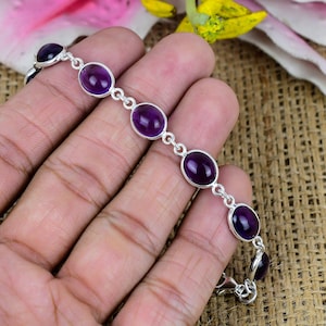 Amethyst Bracelet 925 Sterling Silver Bracelet, Adjustable Silver Bracelet, Natural Gemstone, Dainty Amethyst Silver Bracelet, Gift For Her
