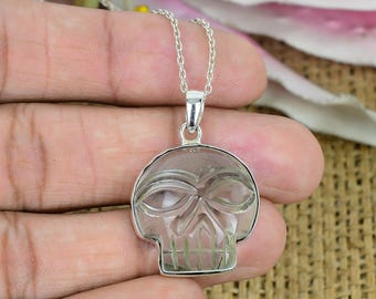 Totenkopf Halskette Aus 925 Sterling Silber – Mit Kristall, Gothic Schmuck Für Frauen