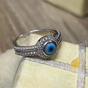 Evil Eye Protection Ring Dainty Evil Eye Ring Evil Eye Jewelry Protection Rings Blue Evil Eye Gemstone Handmade Sterling Silver Ring For Men