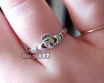 Traditional Irish Claddagh Sterling Silver Ring, Dainty Claddagh Ring, Minimalist Friendship Ring, Celtic Love Ring, Irish Engagement Ring