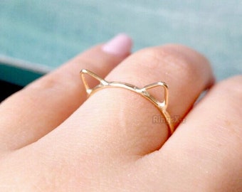 Cat Ears Ring, Cat Rings, Kitty Cat Ring, Minimalist Ring, Stack Cat Ring, Handmade Cat Ring, Kitten Ring, Animal Lover Ring, Cat Lover Gift