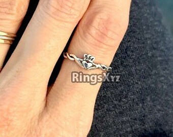 Claddagh Sterling Silver Ring, Irish Claddagh with Rope Knot, Irish Claddagh Twisted Celtic Knot Ring, Traditional Irish Promise Engagement