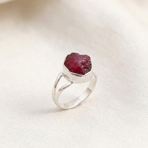 Raw Ruby Ring, Natural Uncut Ruby Sterling Silver Ring, Handmade Rough Ruby Gemstone Ring, July Birthstone Jewelry, Rustic Engagement Ring