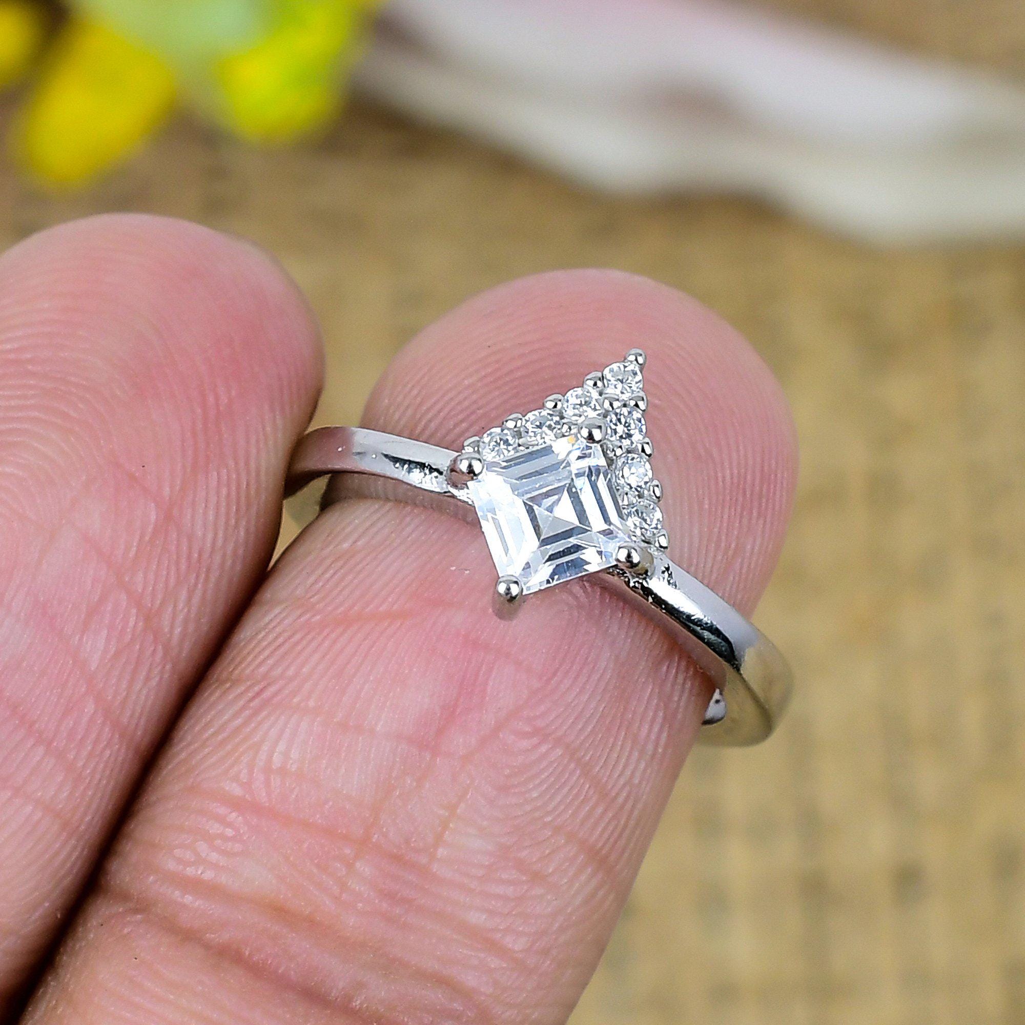 925 Sterling Silver Square CZ Ring Handmade Sterling Silver Square