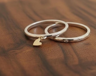 925 Sterling Silver Dangle Heart Charm Elegant Ring Handmade Heart Charm Ring Promise Ring For Her Minimalist Silver Band Gifts For Her