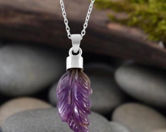 925 Sterling Silver Amethyst Leaf Pendant Natural Amethyst Gemstone Necklace Handmade Pendant Necklace Purple Stone Pendant Gifts For Her